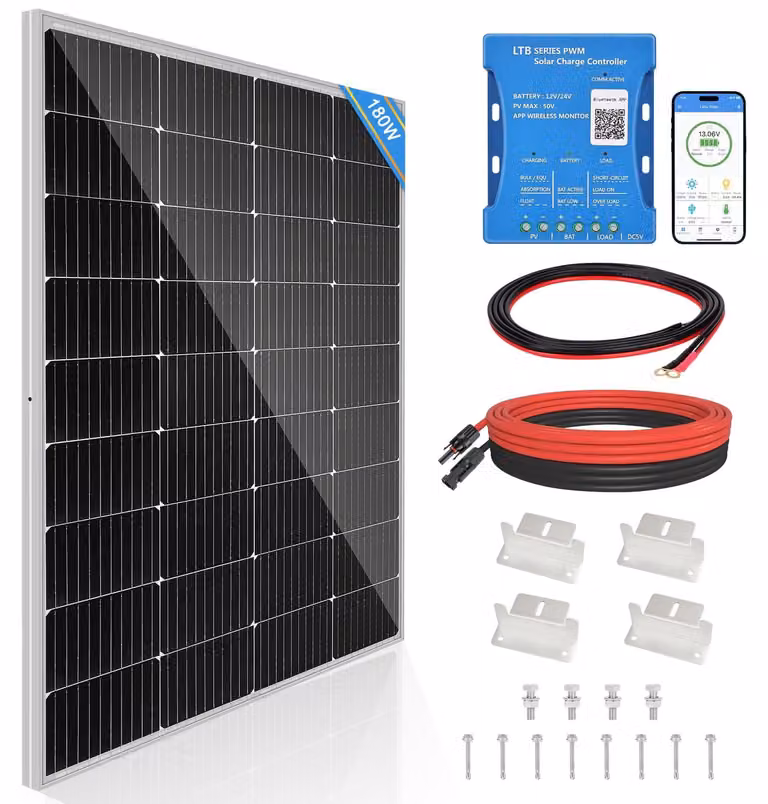 Modulo solare da 180 W, 12 V, con regolatore di carica Bluetooth e staffe a Z