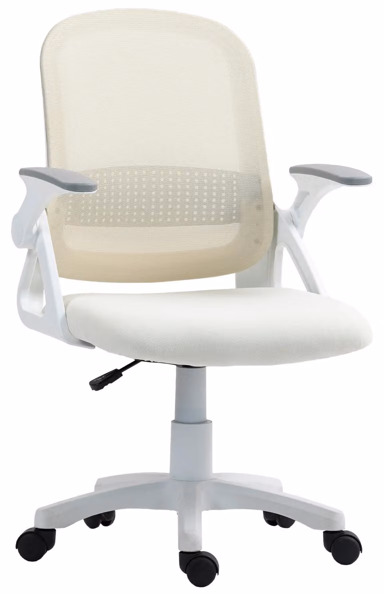 Sedia da ufficio ergonomica - Sedia girevole per ufficio - Braccioli ripiegabili - Regolabile in altezza - Con rotelle - Tessuto a rete - Bianco