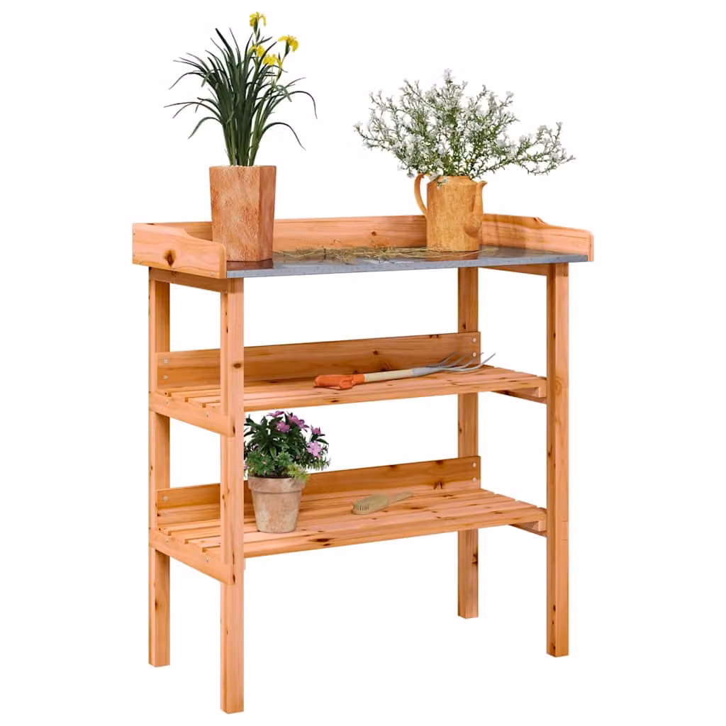 vidaXL Tavolo per piante con ripiani in legno di abete massello, marrone, L 78 cm x P 38 cm x H 82,5 cm
