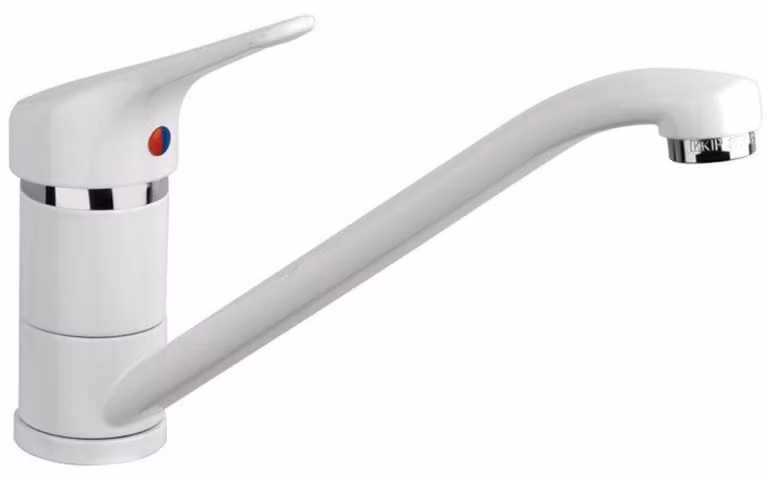 Schläfer 5104110 | Rubinetto per Cucina Bianco Triest, Miscelatore Monocomando per Lavello con Beccuccio Girevole a 360°, Connettori G 3/8 Pollici, Rubinetti per lavelli da Cucina, Ottone/Bianco