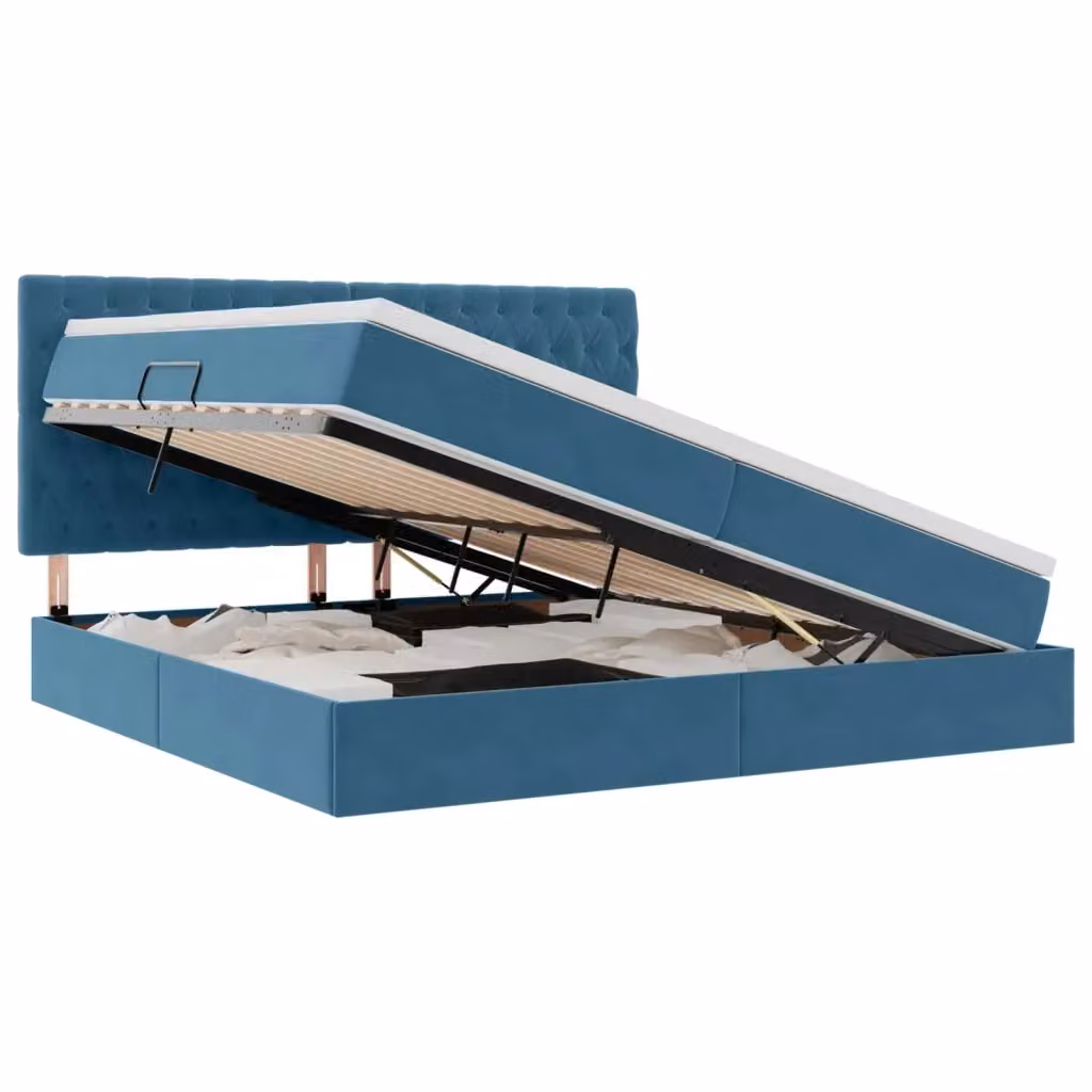 Letto moderno vidaXL con contenitore e materasso in velluto blu, L/P/H: 200 x 200 x 280 cm – 2