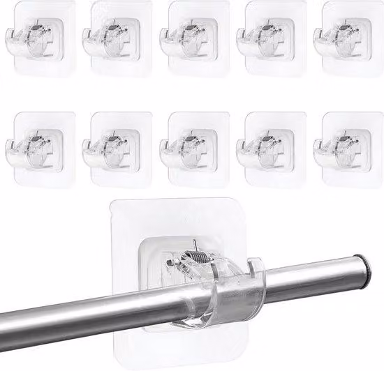 10 pezzi di binari trasparenti per tende - 6x6 cm - Ganci autoadesivi - Supporti per tende - Binari trasparenti per tende