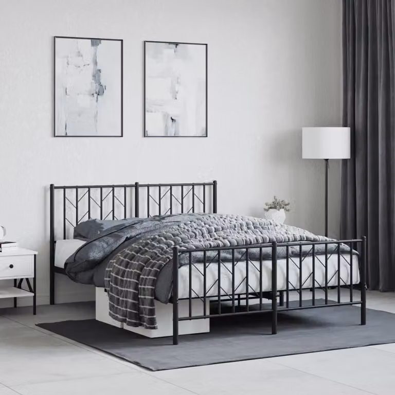 vidaXL Giroletto in metallo con testiera e pediera, Nero, L: 142 cm, P: 196 cm, H: 90 cm