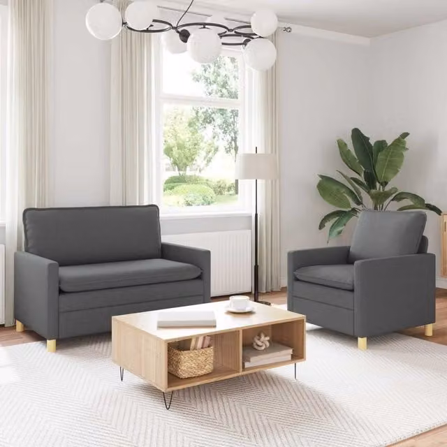Set di divani 2 pz 3 posto Grigio Scuro Tessuto 3417018