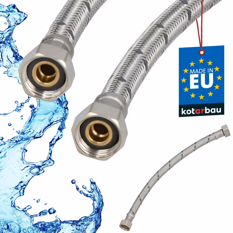 KOTARBAU® Tubo Flessibile per Rubinetto 3/8" x 3/8" Rivestito in Acciaio Inox 30 cm Tubo Flessibile per Rubinetto Cucina Argento