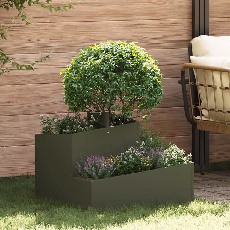 vidaXL Vaso da giardino in metallo Verde, L: 60 cm, P: 60 cm, H: 50 cm
