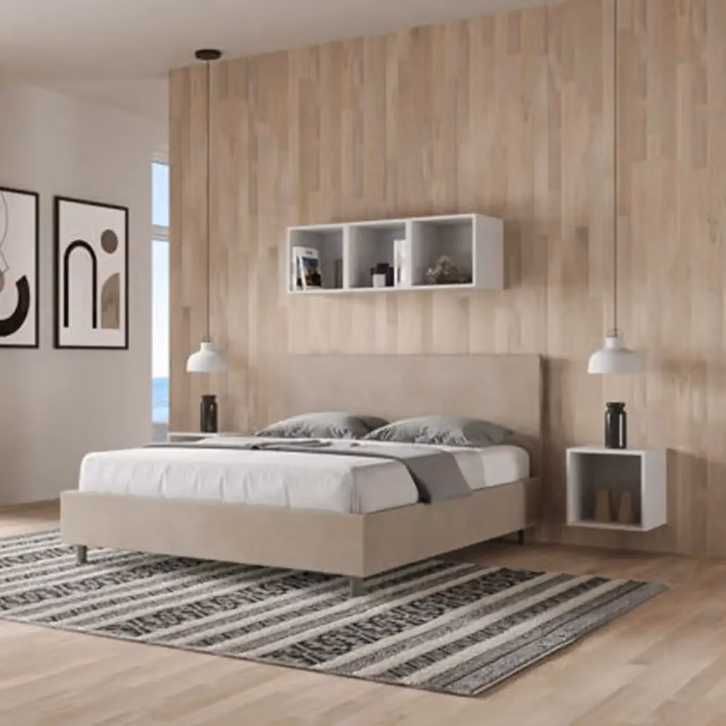 Letto matrimoniale contenitore Adele Ityhome imbottito in microfibra beige L: 160 cm, P: 222 cm, H: 106 cm – 2