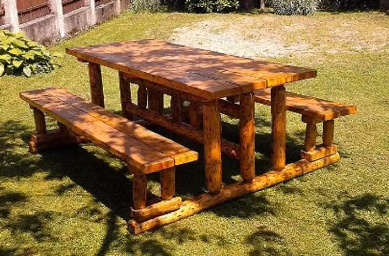 Set di mobili da giardino Casa Padrino, stile rustico, composto da un tavolo e due panche da giardino, in legno massello di quercia, dimensioni 200 cm, finitura naturale