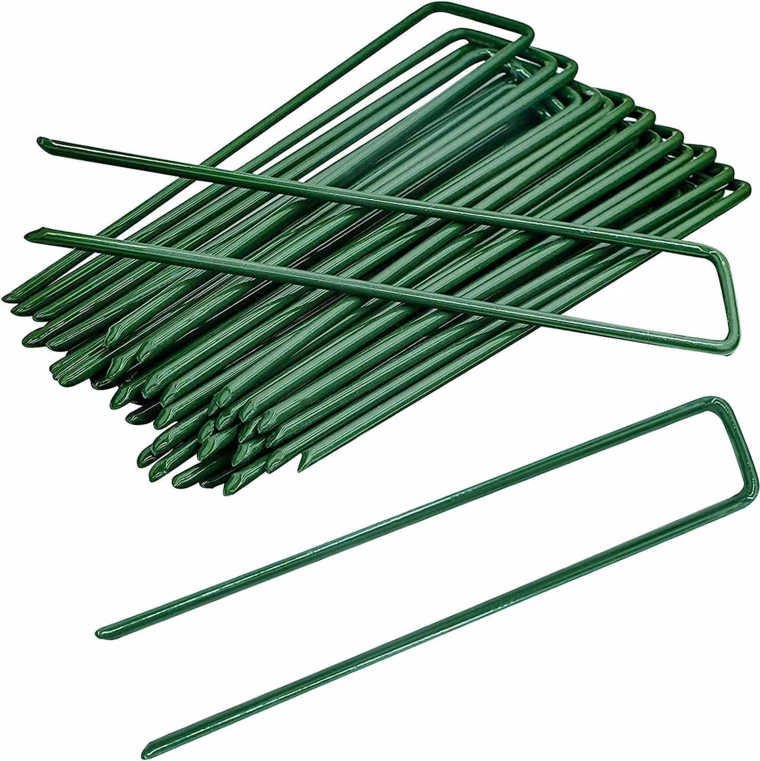Picchetti da giardino, picchetti zincati da 15 cm, picchetti verdi a forma di U in metallo per fissare l'erba, picchetti per barriera antierba (20 pezzi)