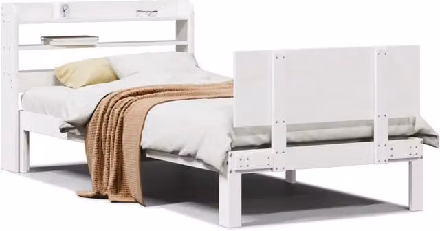 Letto singolo per adulti in legno di pino bianco con testiera e doghe fisse L/P/H: 90 x 200 cm