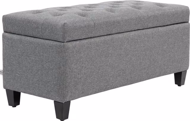 Panca imbottita con contenitore, legno di gomma, tessuto poliestere effetto lino grigio chiaro, 100x40x44 cm, per ingresso, camera e soggiorno