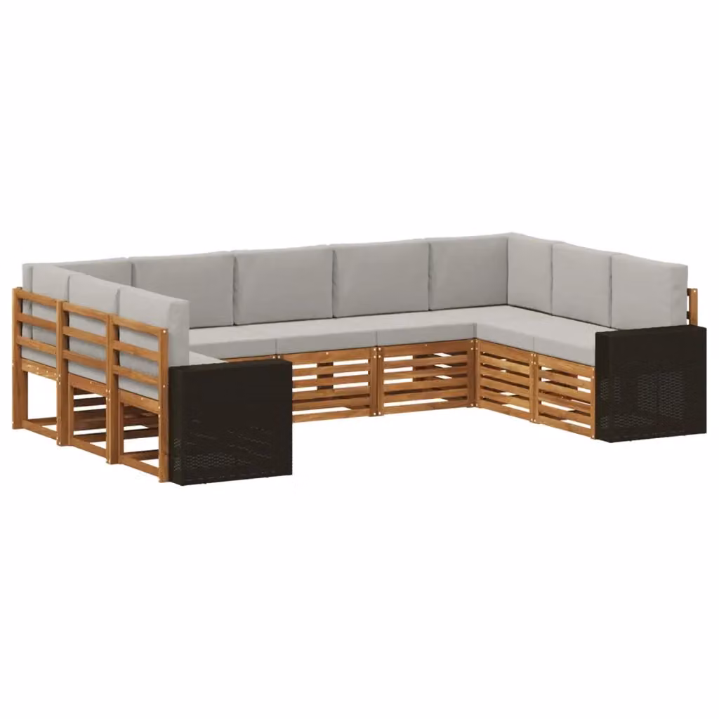Set di divani da esterno a L vidaXL in legno di acacia con cuscini beige e grigi, 9 pezzi – 2