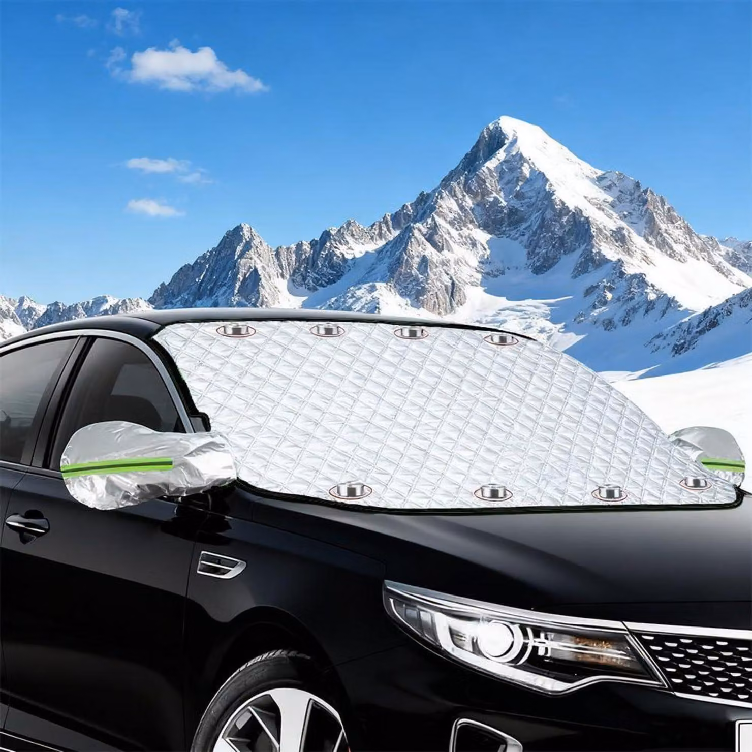 Copertura parasole pieghevole per parabrezza auto, resistente al gelo, antipolvere, impermeabile e resistente ai raggi UV. Dotata di 9 magneti. Dimensioni: 140 x 110 cm