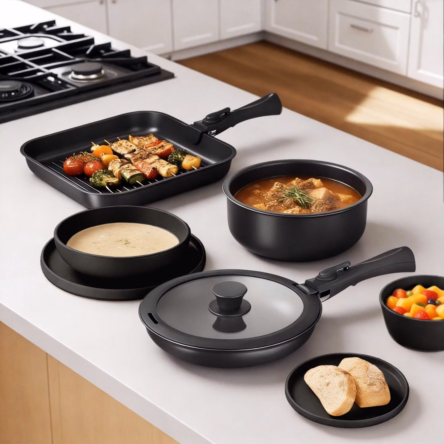 Set da cucina Tectake da 41 pezzi nero con rivestimento antiaderente in acciaio inossidabile, alluminio, silicone e vetro – 1