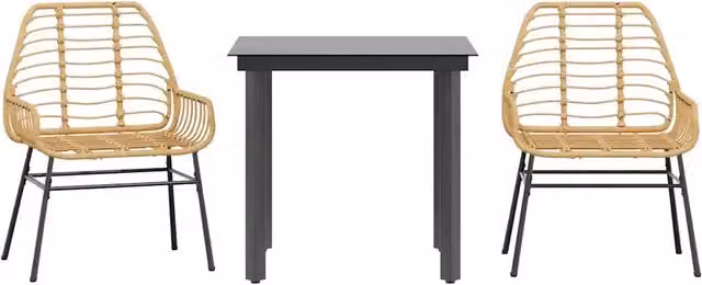 Set da pranzo da giardino Outsunny in polyrattan e vetro marrone e nero con tavolo quadrato
