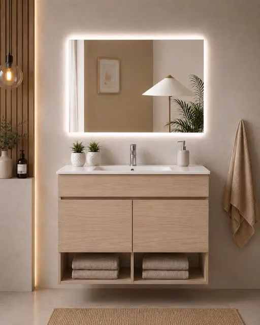 Mobile bagno sospeso con lavabo ORIGENBATH NEBARI con ante 80x45 cm estepa