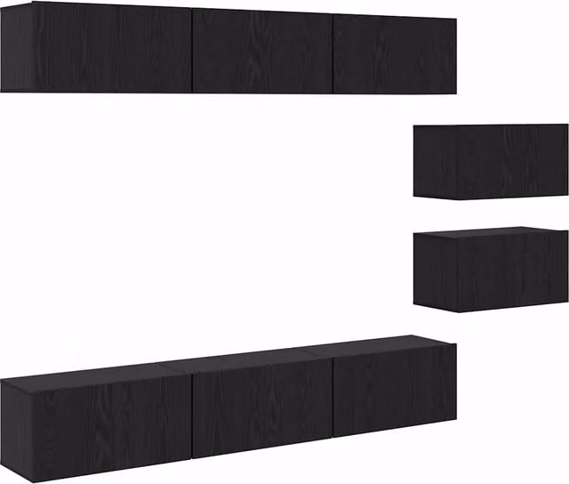 Set mobile TV Montaggio a Parete | Armadietto TV | Mobile Porta TV Rovere Nero Legno multistrato