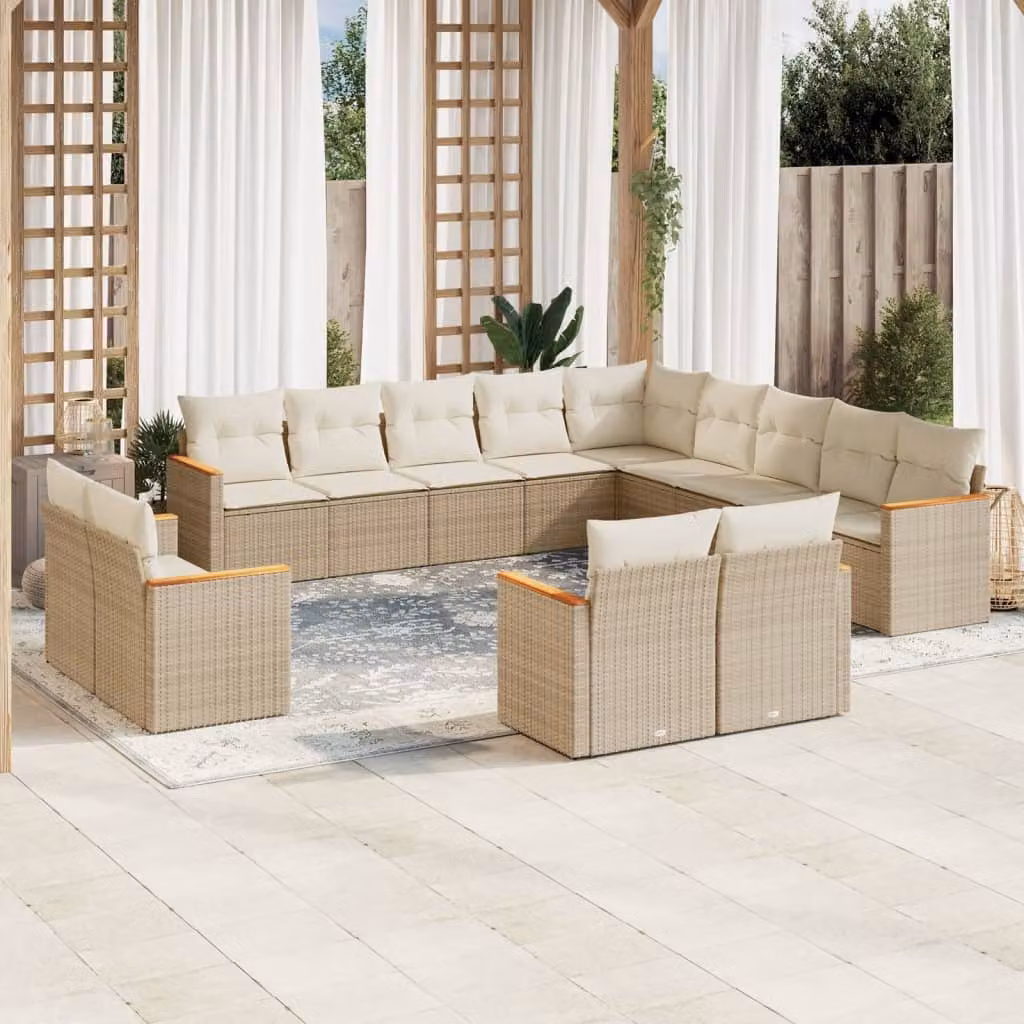 vidaXL Set Divano da Giardino a L 13 pz in Polyrattan con Cuscini Beige e Struttura in Acciaio – 1