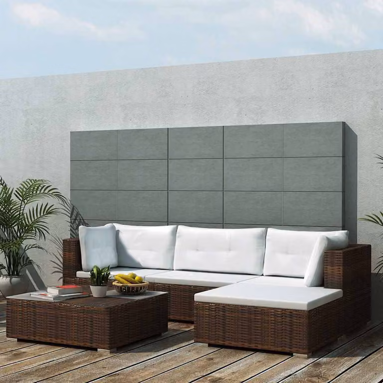 vidaXL Set Divani da Giardino a L 5 pz con Cuscini e Tavolino in Polyrattan Marrone e Bianco