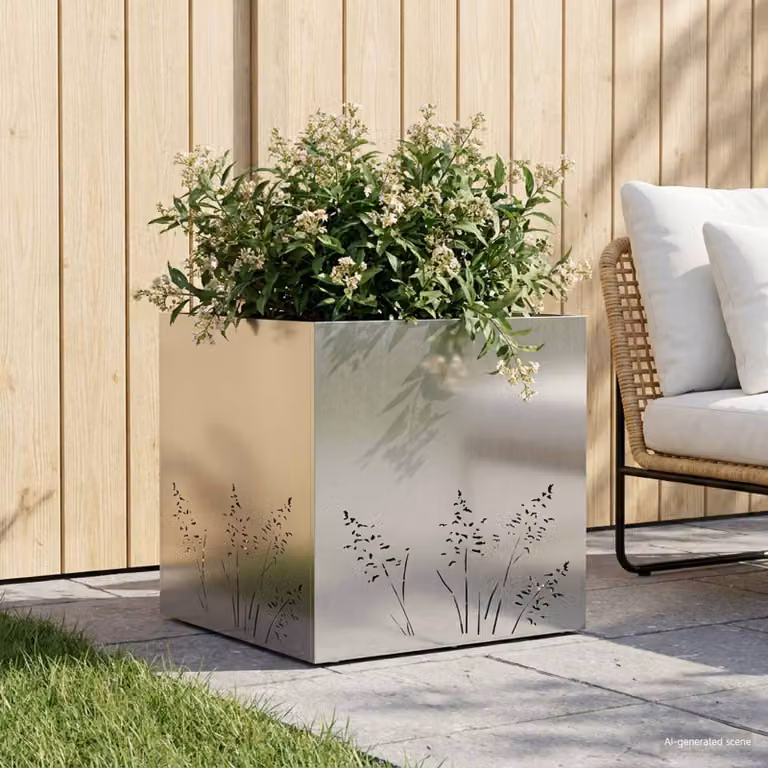 Vaso da giardino vidaXL in acciaio inox color argento L/P/H: 50 x 50 x 49 cm