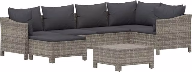 Set di mobili da giardino Outsunny in resina intrecciata grigia con 7 pezzi e cuscini imbottiti in poliestere resistente ai raggi UV