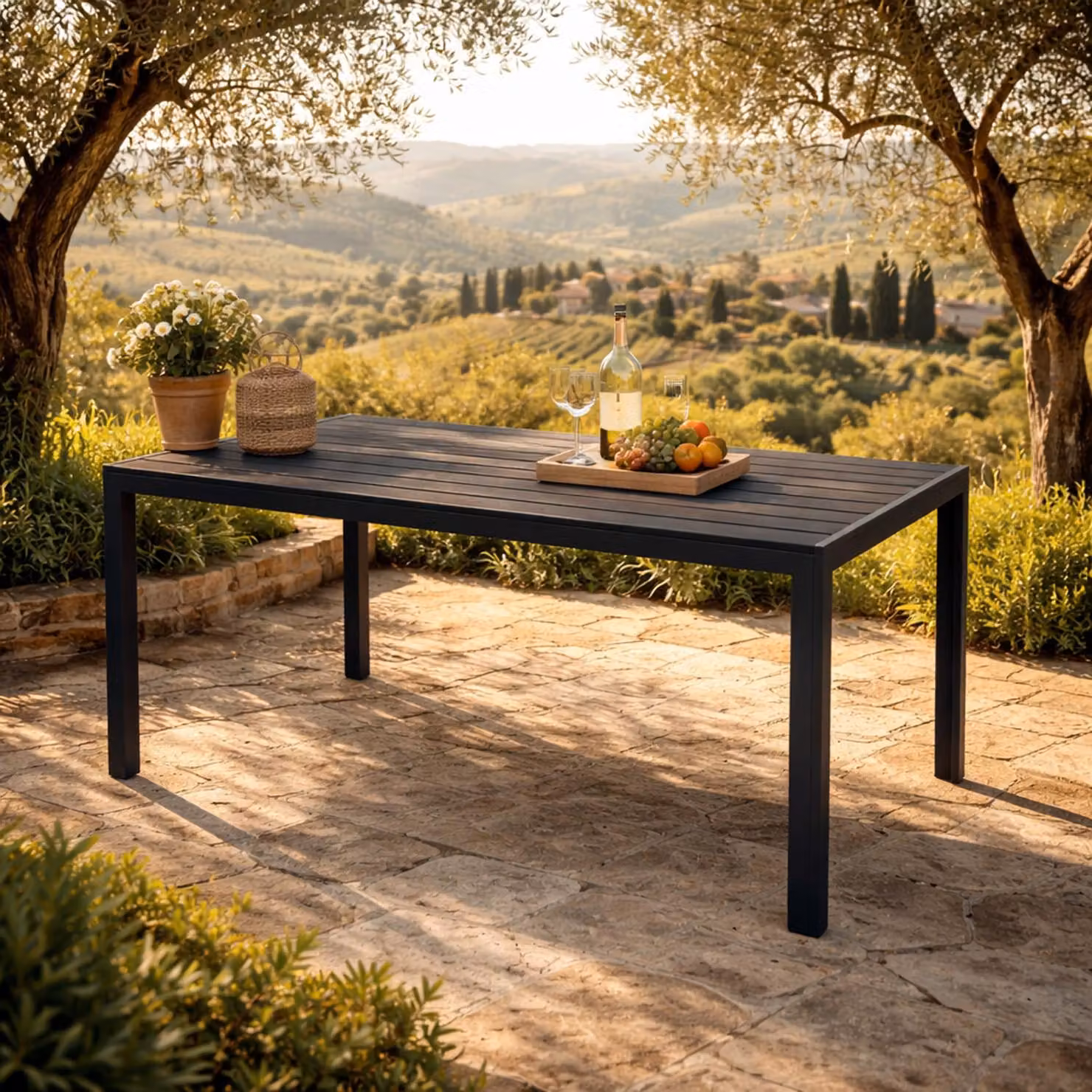Tavolo da giardino non in legno tavolo da pranzo in alluminio antracite / nero L125xL70cm