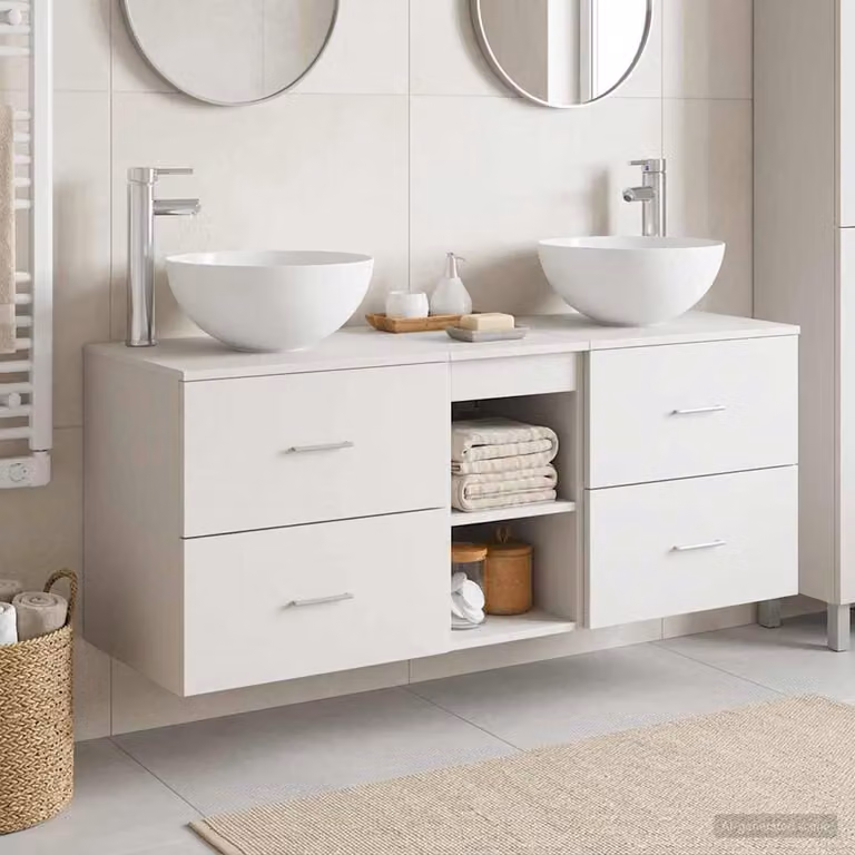 Set di mobili da bagno moderni vidaXL in 3 pezzi bianco opaco con vanità e pensili a muro L/P/H: 49,5 x 41 x 64,5 cm