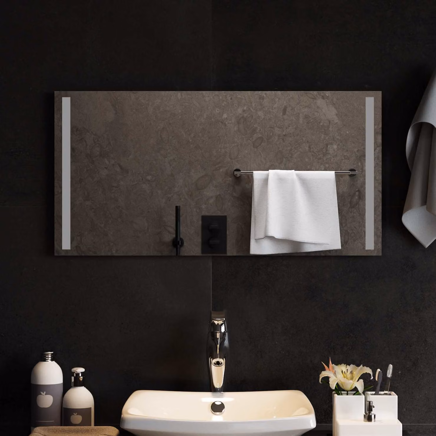 Specchio da bagno moderno vidaXL con luce LED in vetro temperato, L: 80 cm, P: 40 cm