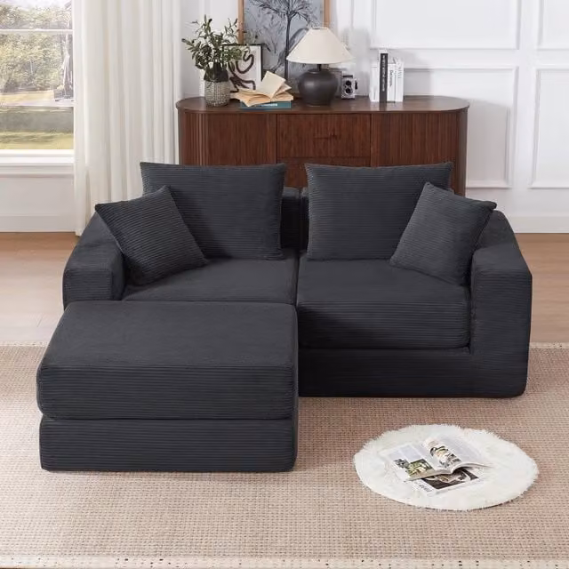 Divano letto imbottito ¨C Minimal ¨C tessuto morbido grigio chiaro 3 posti