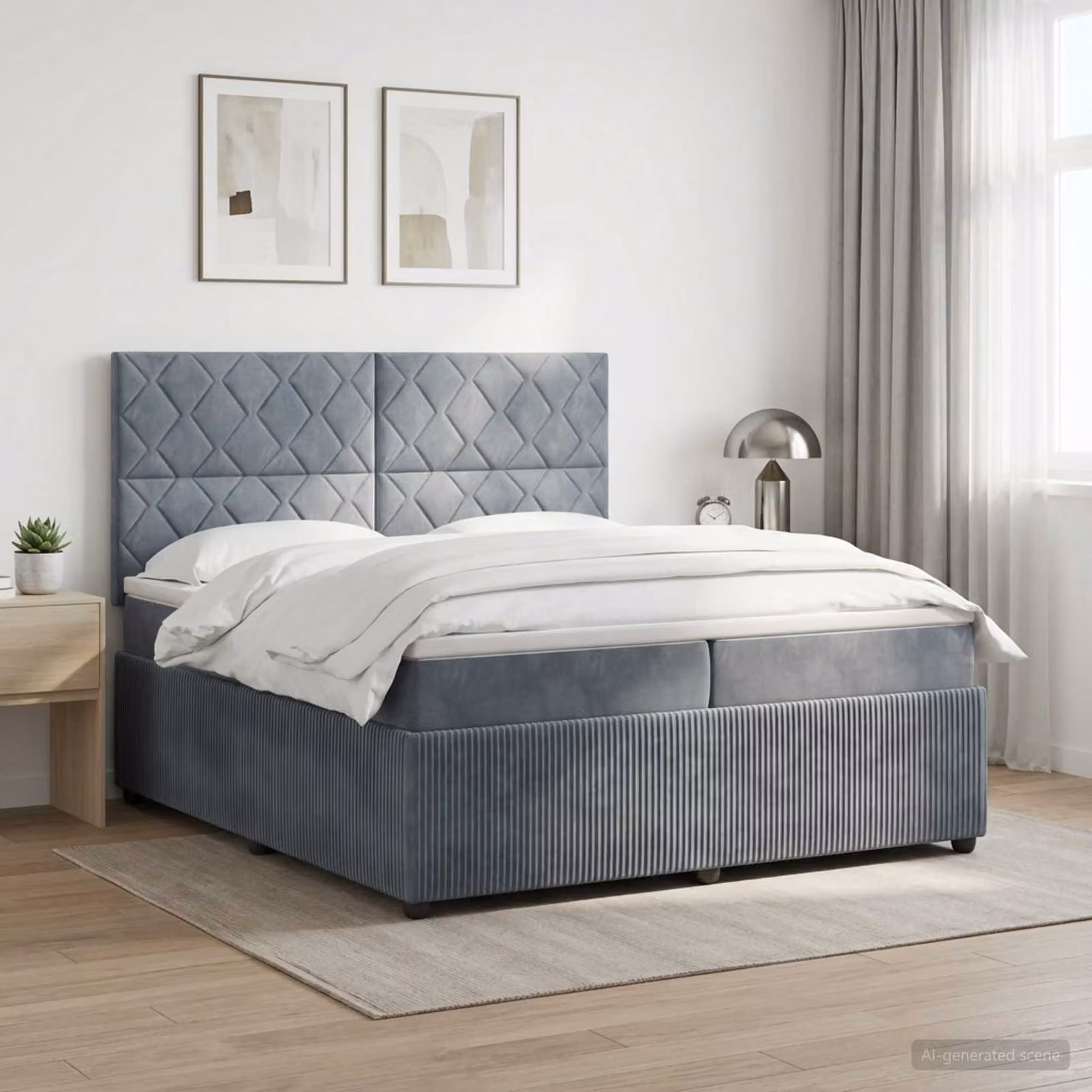 vidaXL Letto Box Spring Ibrido con Materasso e Illuminazione LED, Grigio e Bianco, L/P: 200 x 200 cm