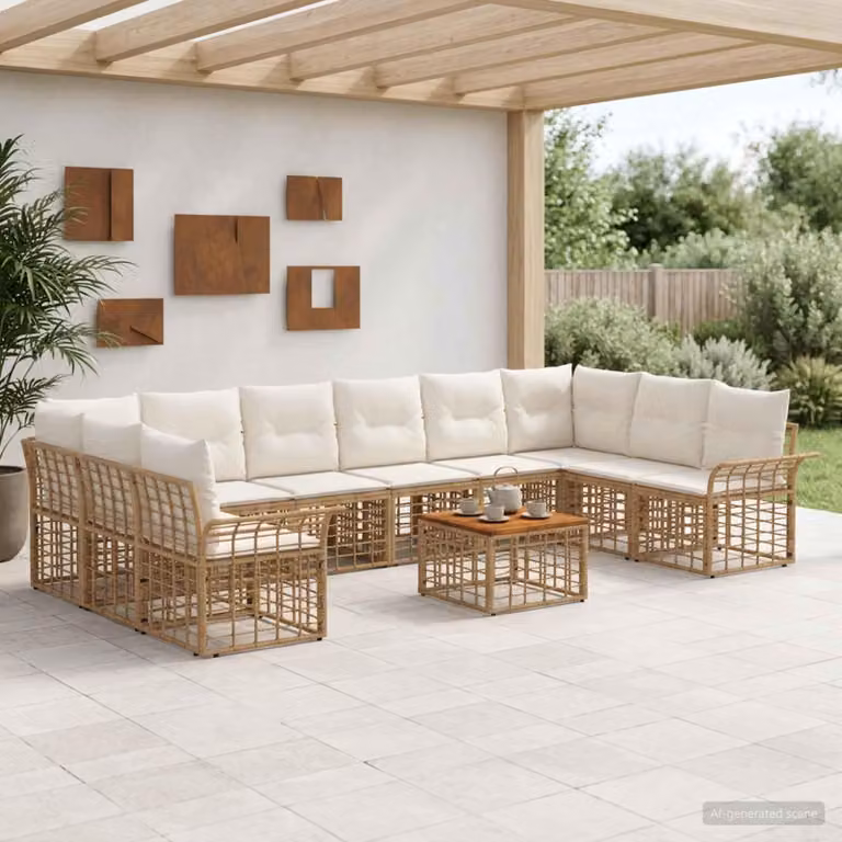 Maison Exclusive - Set da esterno per divano, 11 pezzi, 10 posti, colori: naturale e crema