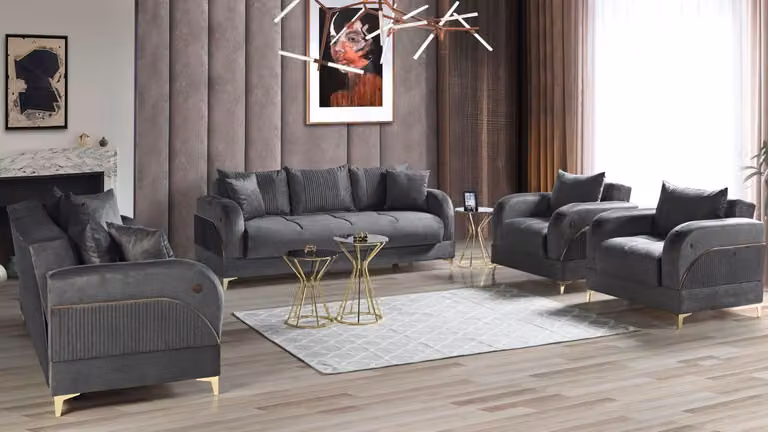 Sofagarnitur 3+2+1+1 Sitzer Möbel Luxus Set Sofagarnitur Modern Grau 4tlg