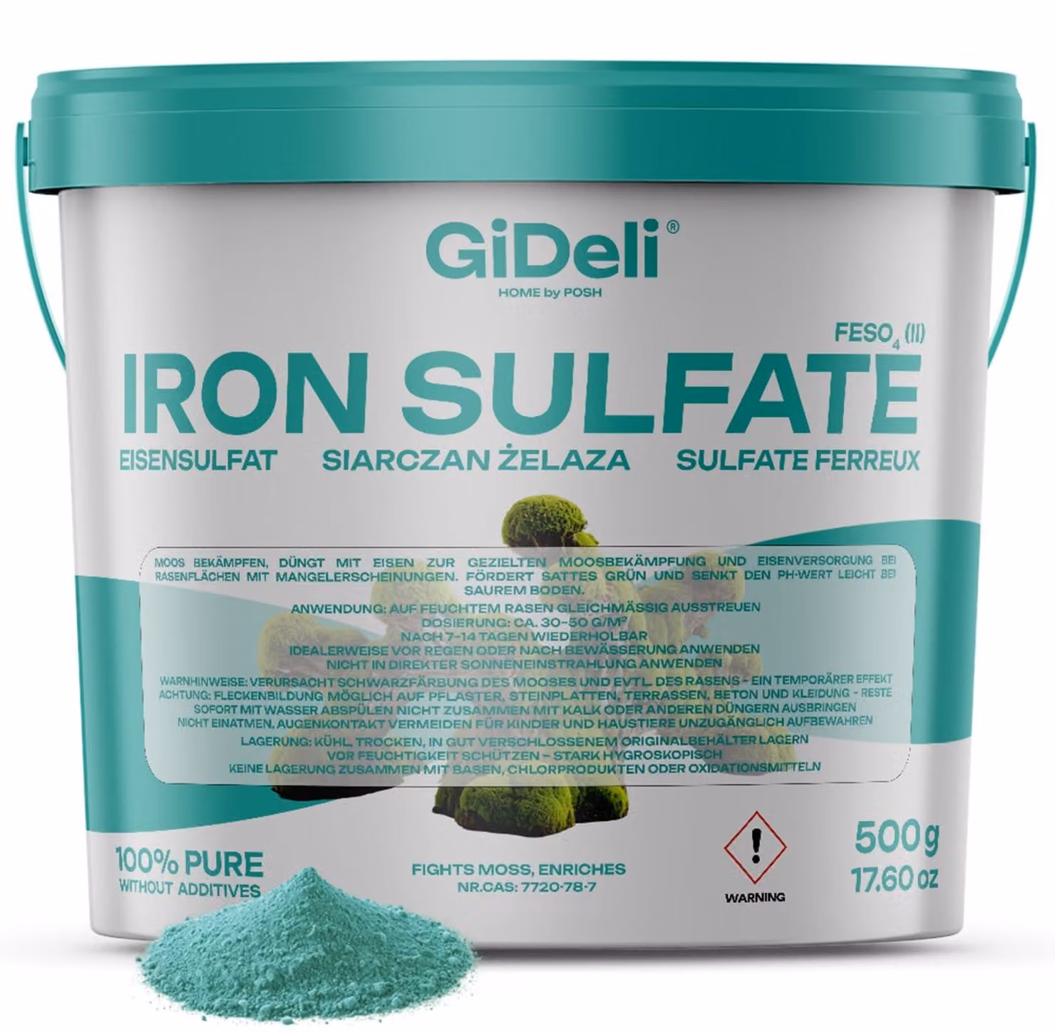 Solfato di ferro 500g, forma eptaidrato, concime per ortensie, per giardinaggio e agricoltura. FeSO4, GiDeli