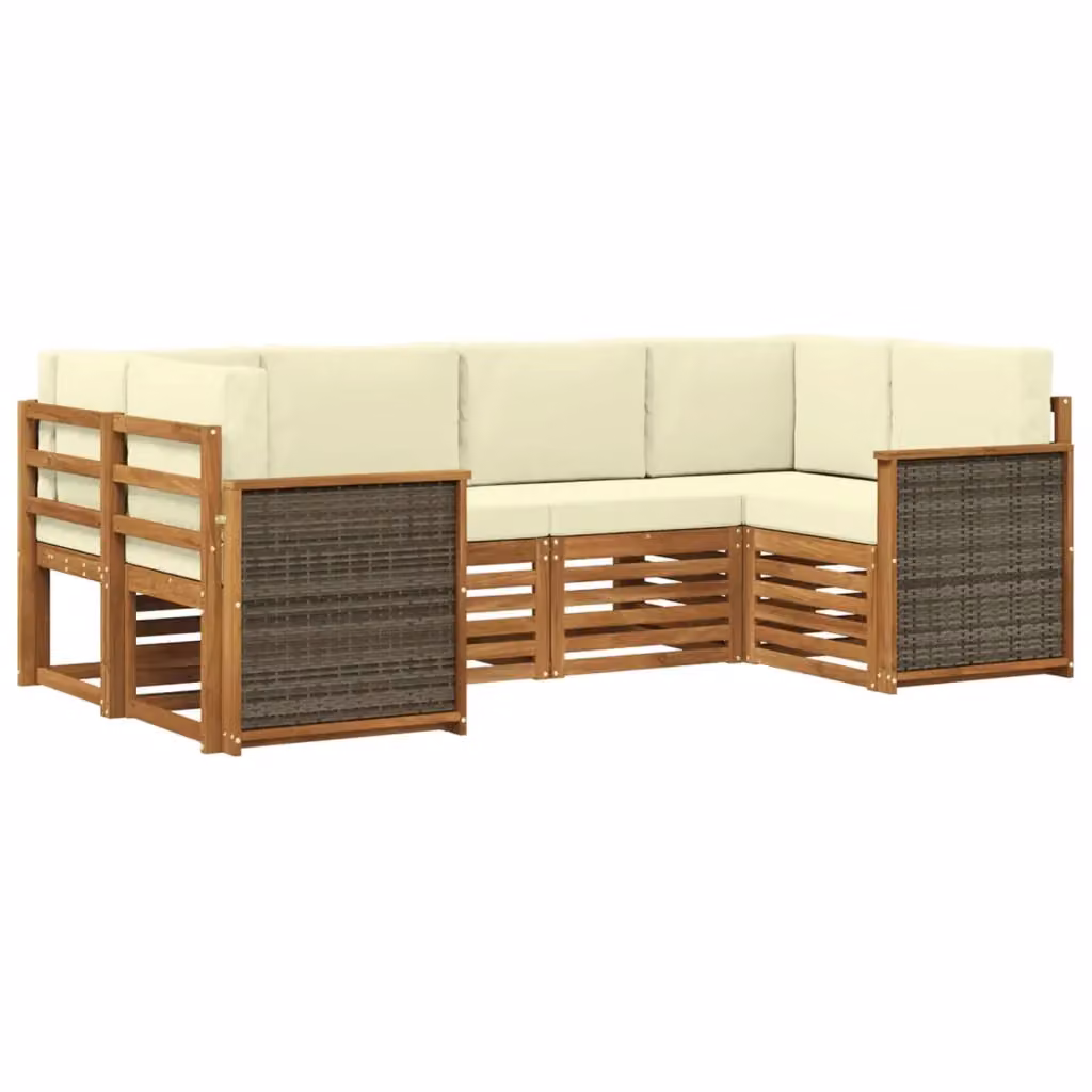 Set di divani da esterno a L vidaXL in legno di acacia con cuscini beige e bianchi – 2