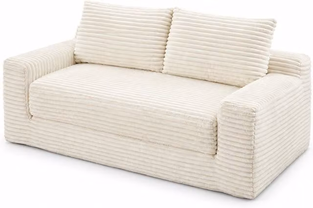Divano 2 posti compatto in memory foam con rivestimento in velluto a coste, funzionale 2-in-1 per piccoli spazi