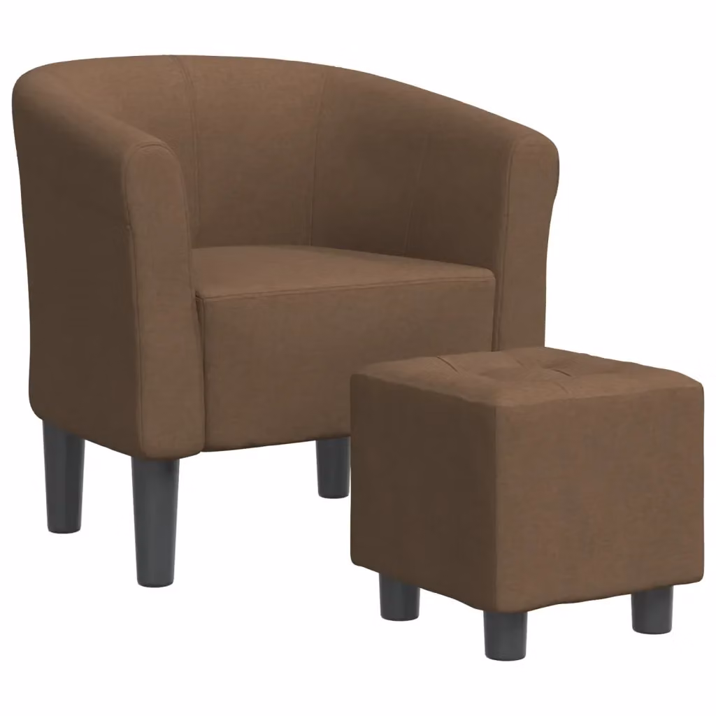 Poltrona Cabriolet con Poggiapiedi vidaXL in Tessuto Marrone con Struttura in Legno e Plastica L/P/H: 70 x 68 x 56 cm – 2