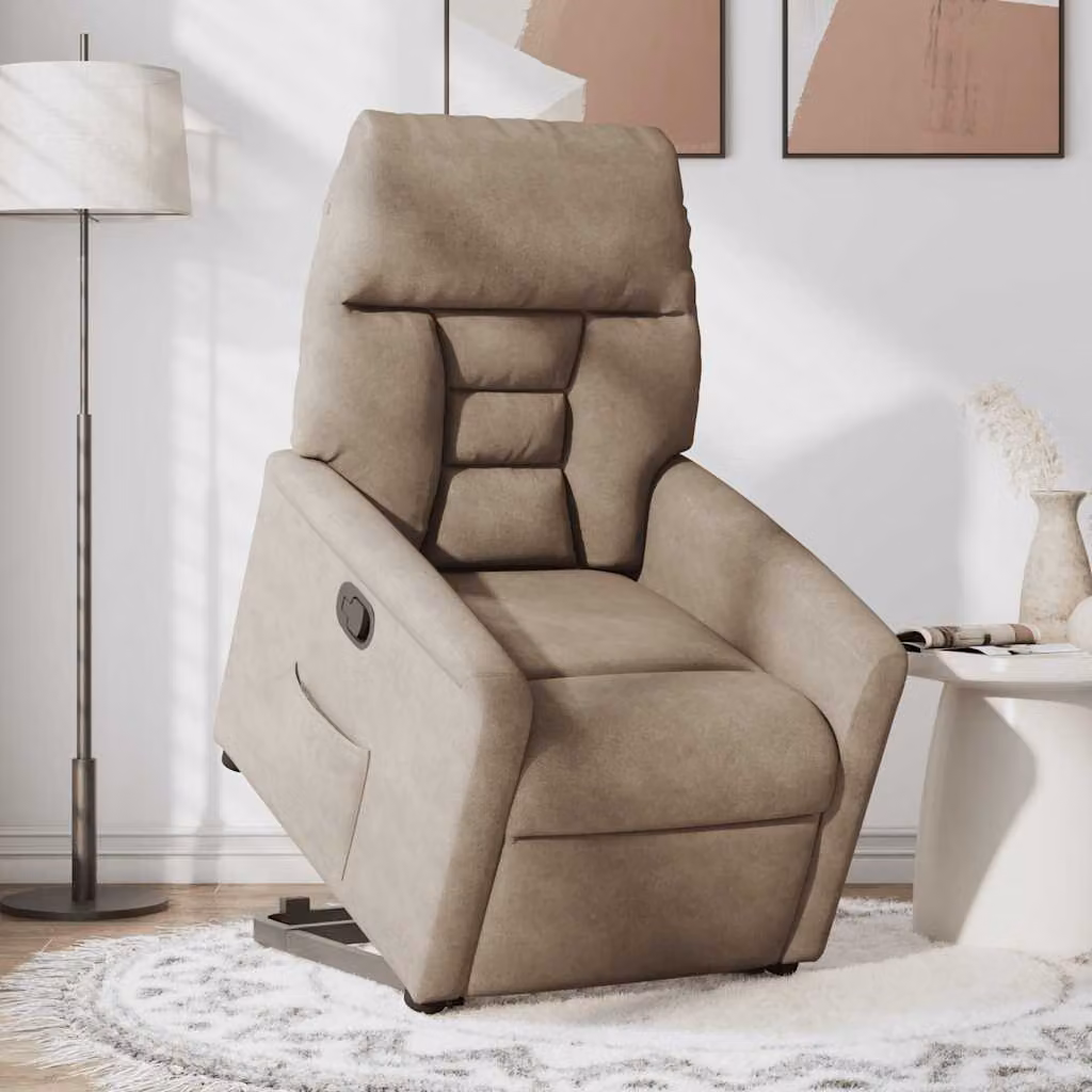 vidaXL Poltrona Alzapersona Reclinabile per Anziani in Microfibra Beige e Grigio con Supporto Elettrico e Braccioli