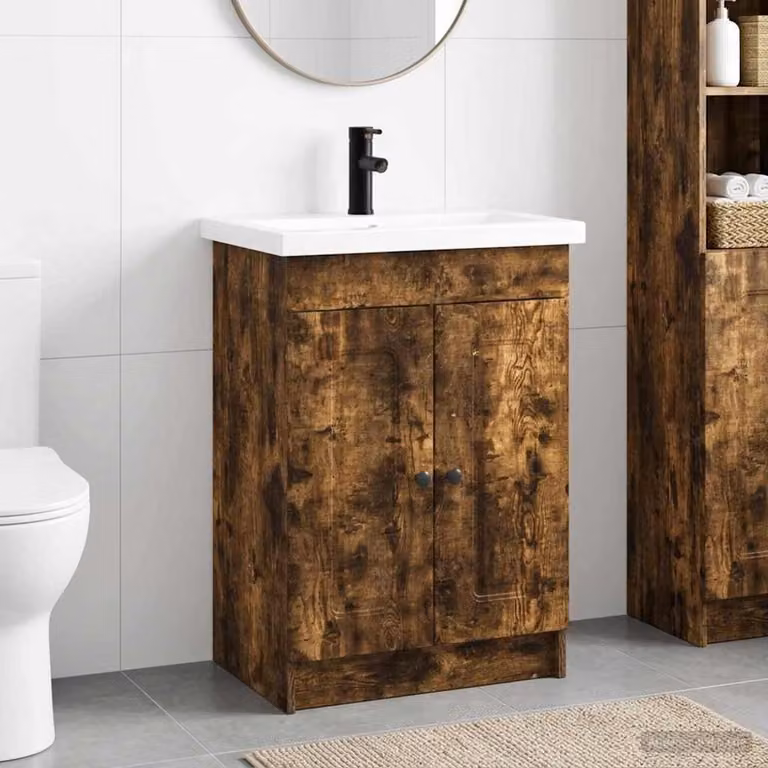 Set di mobili per il bagno vidaXL moderno in legno e metallo marrone opaco L/P/H: 56 x 37,5 x 81 cm