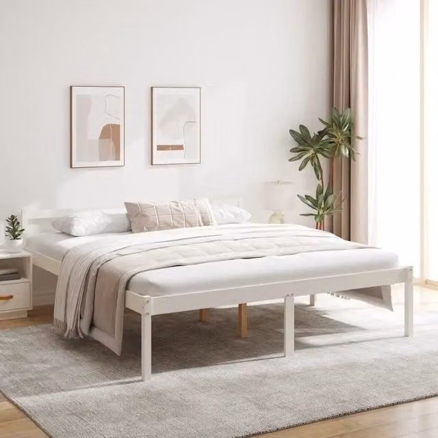 Letto per anziani vidaXL in legno massello di pino bianco con doghe fisse L/P/H: 200 x 200 x 70,5 cm