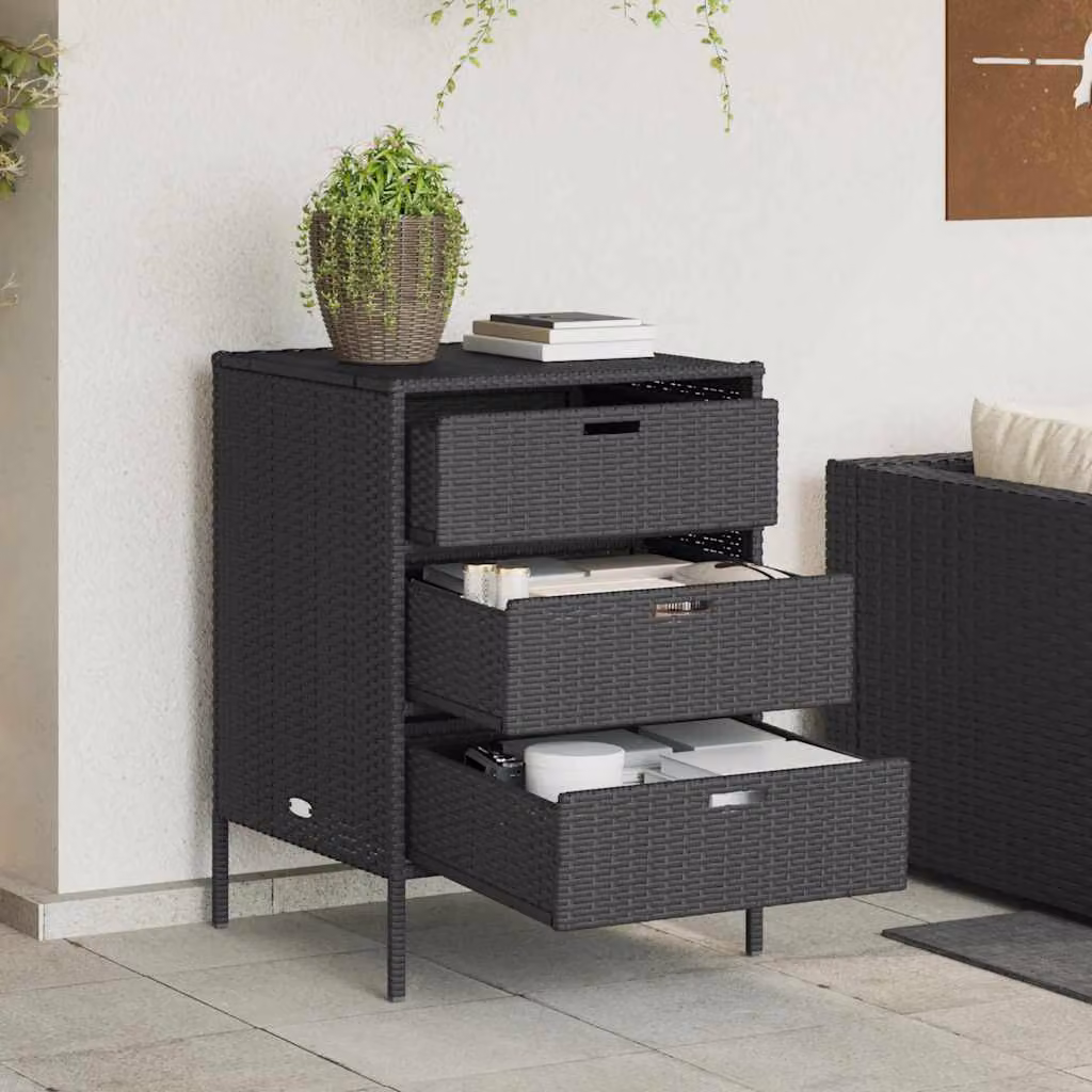 Armadietto Portaoggetti da Giardino vidaXL in Polyrattan e Metallo, Nero, L 55 cm x P 59 cm x H 80 cm
