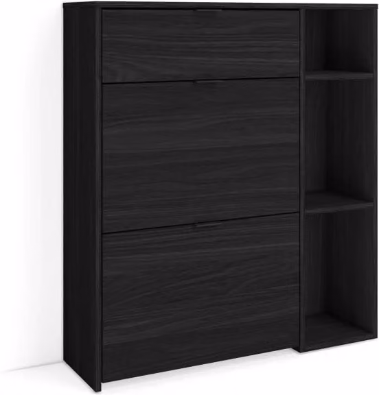 Scarpiera da ingresso Skraut Home, armadio moderno nero con ante a battente e ripiani interni, L: 90 cm, P: 27 cm, H: 102 cm – 1