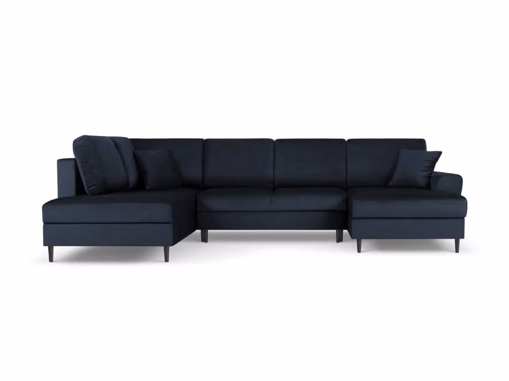 Divano panoramico convertibile Kyoto Cosmopolitan Design con contenitore, 7 posti, velluto blu scuro, L 313 x P 175 x H 88 cm – 2