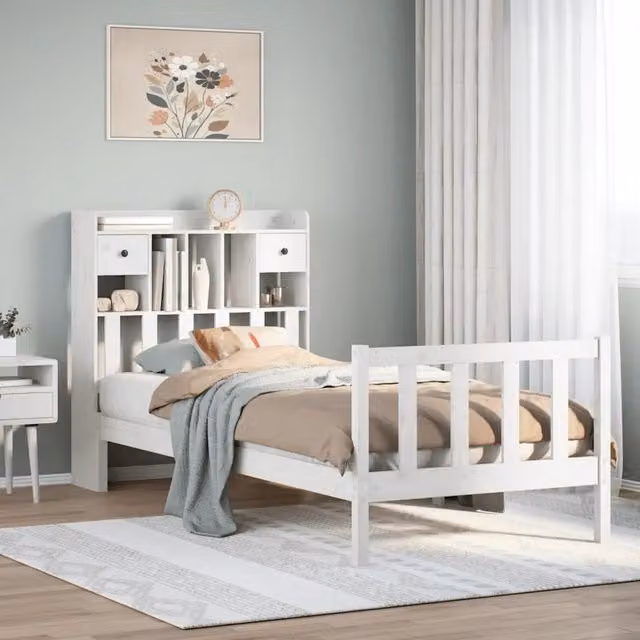Letto con Libreria e Cassetti VIDAXL in Legno di Pino Rustico Bianco L 190 x P 81 x H 110 cm – 1