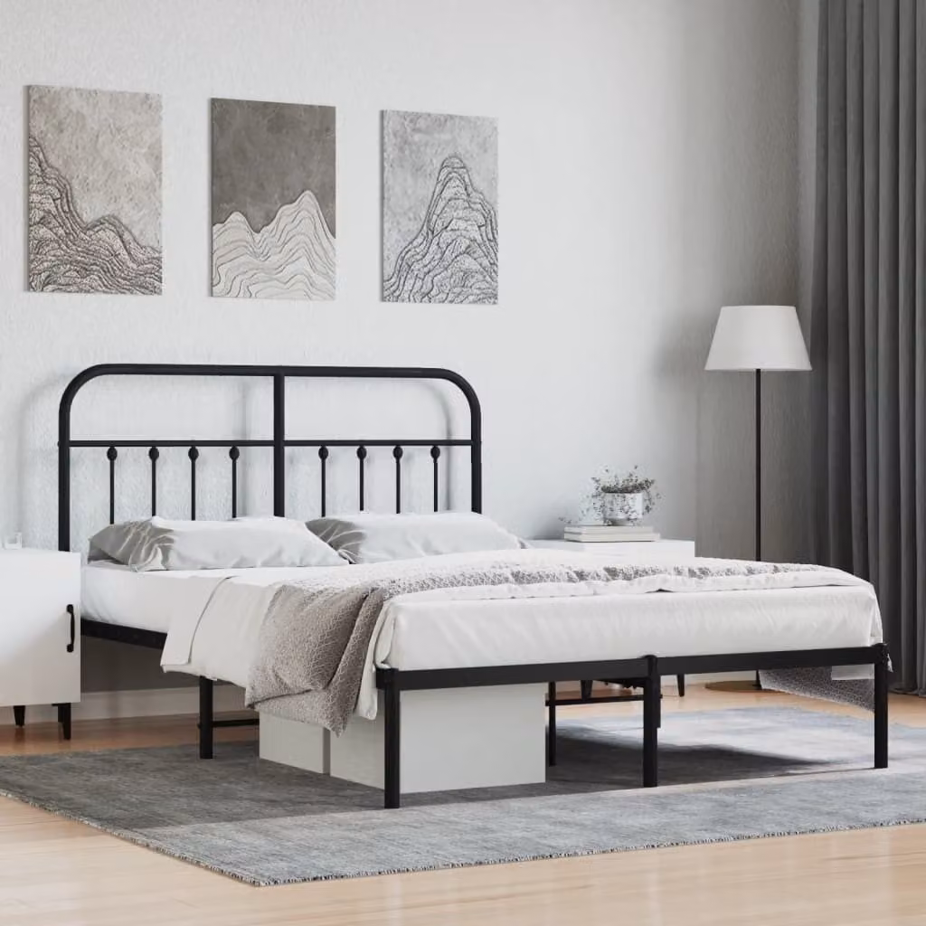 The Living Store Struttura letto con testiera in metallo nero 140x200 cm