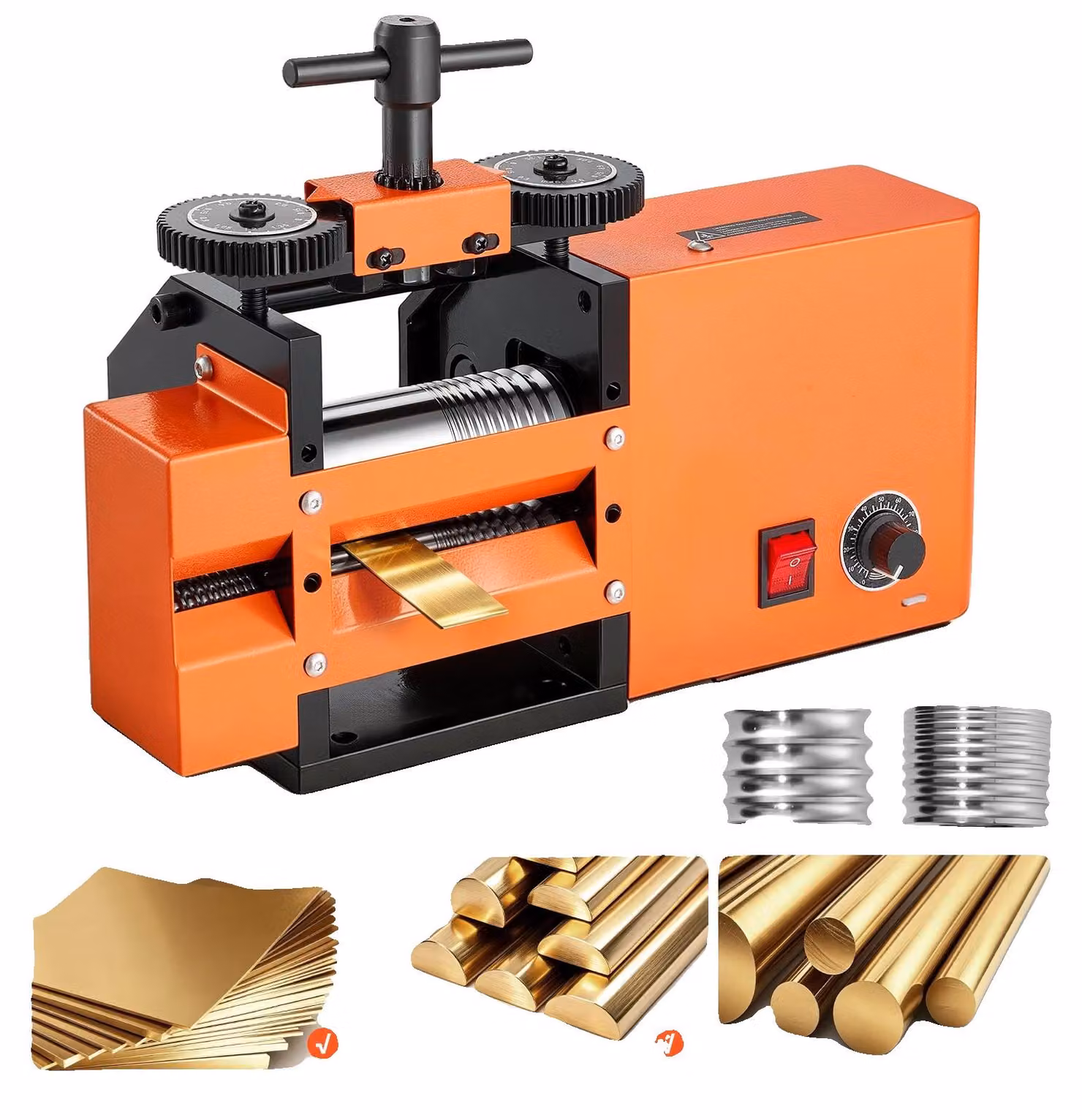 Macchina per laminazione gioielli VEVOR, elettrica, 60 mm, 3-in-1: adatta per laminare metalli piatti, quadrati e rotondi. Strumento per la creazione di gioielli fai-da-te, con spessore regolabile da 0,03 a 7 mm, ideale per la laminazione di metalli dutti