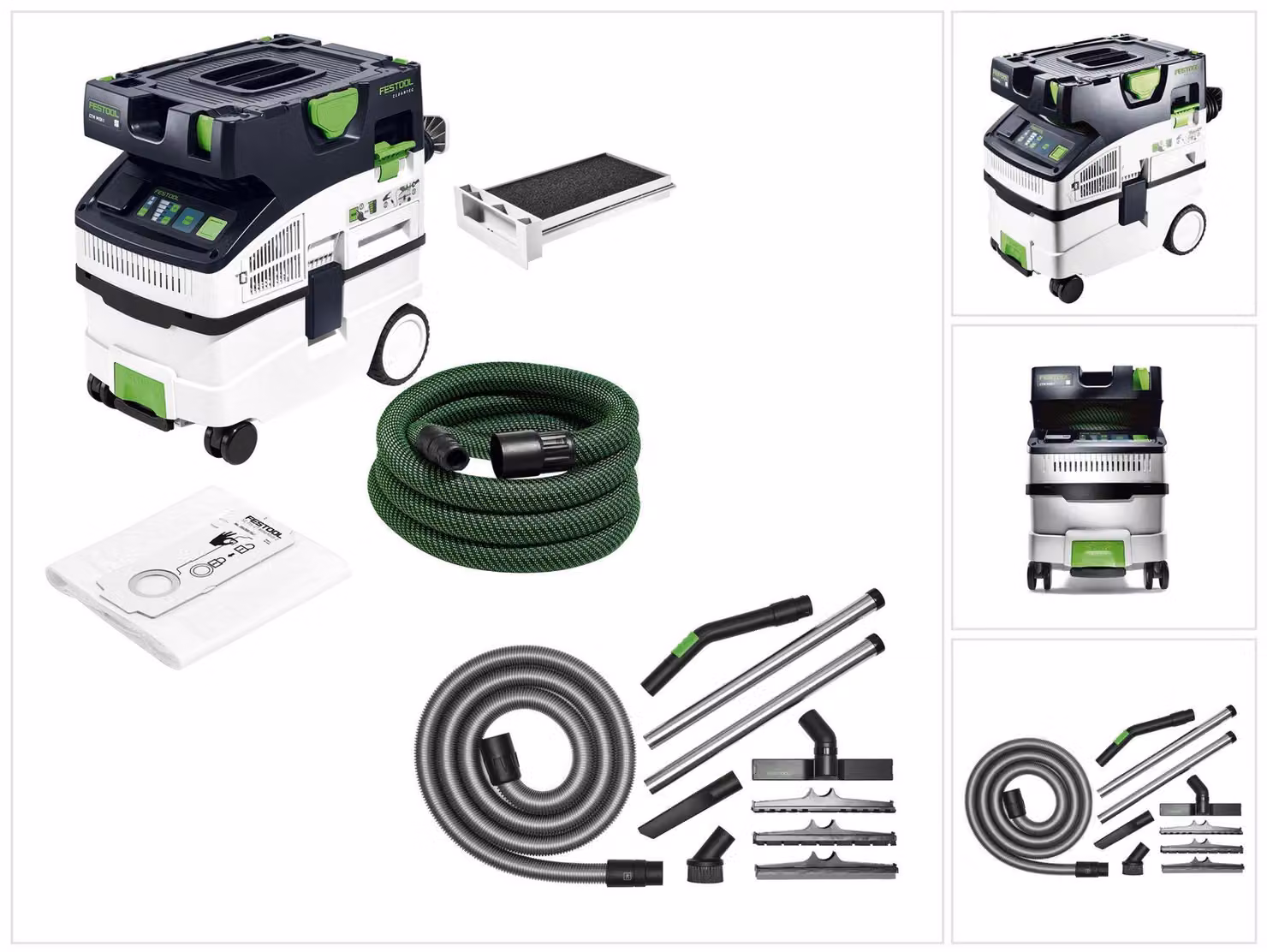 Aspirapolvere mobile Festool CTM MIDI I CLEANTEC (codice prodotto: 574822), kit completo con 1 filtro per liquidi, 5 sacchi filtranti e kit per la pulizia del filtro