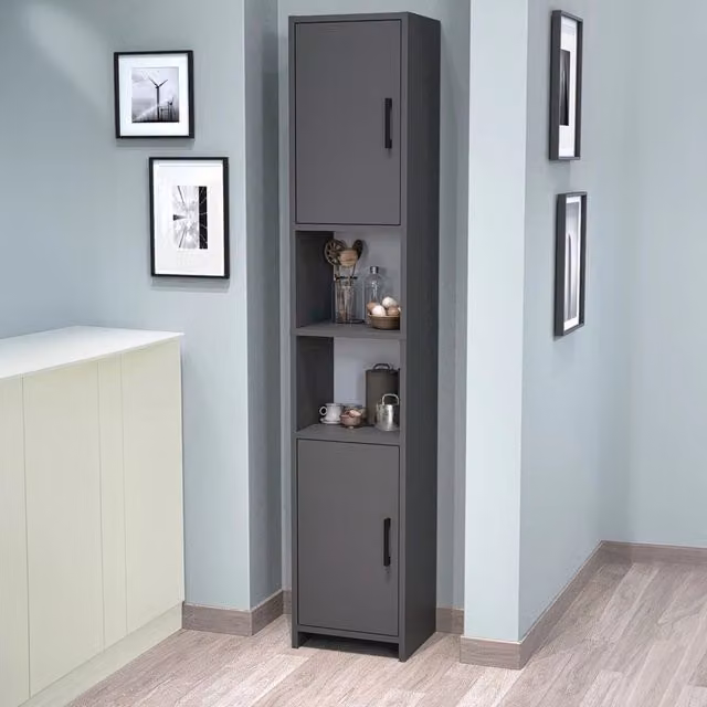 Mobile a Colonna Rautrina en.casa con 2 Ante e Scomparti Aperti, Colore Antracite, H 180 x L 35 x P 30 cm