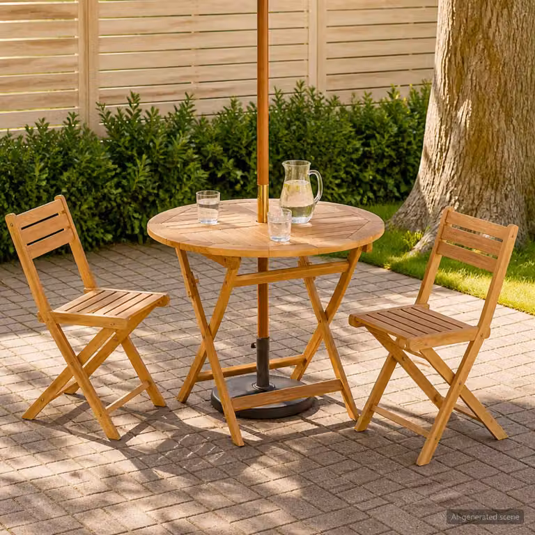 vidaXL Tavolo da giardino pieghevole in legno di teak marrone, Diametro: 90 cm, Altezza: 75 cm