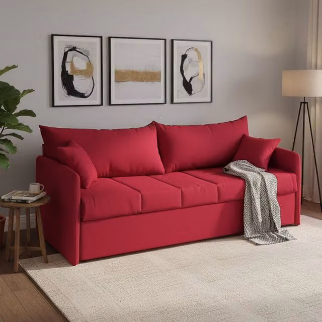 Avellana Divano Letto 3 Posti Made in Italy con Copertura Sfoderabile e Cassetto Contenitore, Rosso, L: 205 cm, P: 86 cm