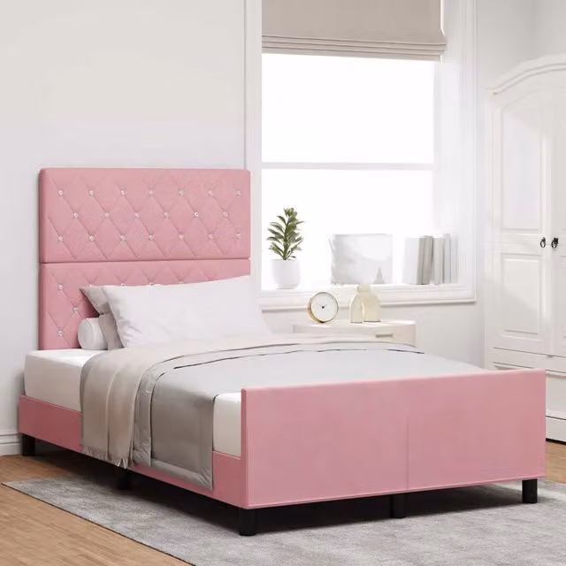 Letto a molle moderno vidaXL in velluto rosa L: 120 cm, P: 200 cm, H: 280 cm